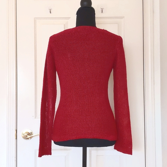 NWOT. BCBG Maxazria Acrylic and Nylon V-Neck Long Sleeve Crochet Sweater w/Decor - Picture 2 of 6